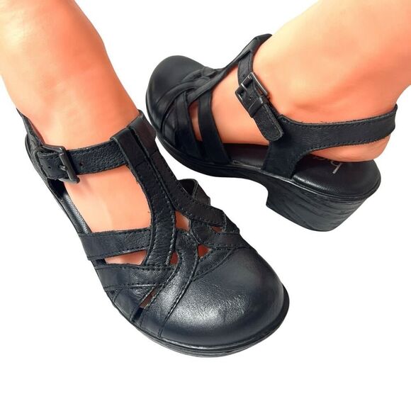 Born b.o.c Womens 6 M Heel Mary Jane Sling Back Black Leather Ankle Strap Casual - Picture 1 of 11